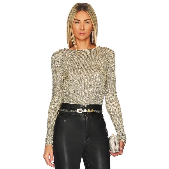 Free people sequin Gold Rush Long Sleeve in Gold Combo NWOT - Picture 1 of 9